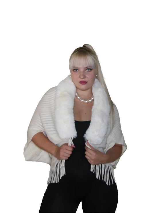 STRICKBOLERO MIT KUNSTPELZKRAGEN