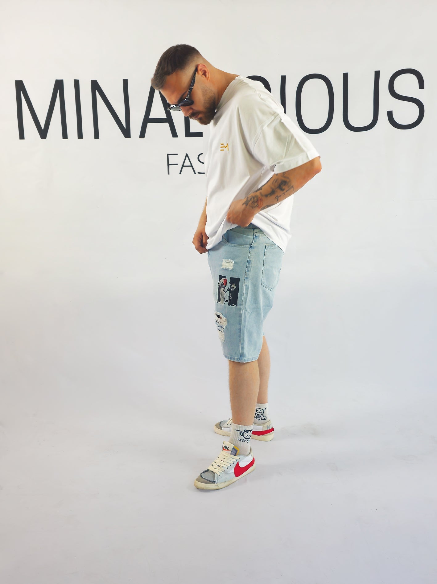 JEANSSHORTS MIT PRINTS